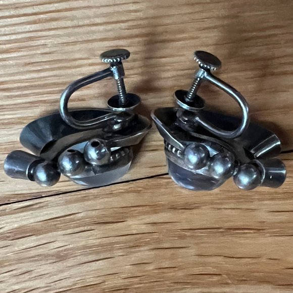 Walter Lampl Vintage Stamped Sterling Silver Moonstone Clip Earrings Excel Cond - Picture 6 of 16